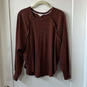 Anthropologie Pilcro Maroon Ruffled Raglan Thermal Long Sleeve Top